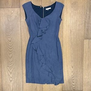 Rebecca Taylor Mason Blue Cap Sleeve Ruffle Linen Sheath Dress
